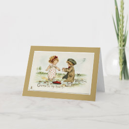 Kom naar mijn hart Mijn Valentijn Gold Wenskaart Feestdagen Kaart