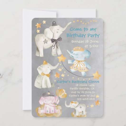 Kom naar mijn olifant Circus Birthday party (Voorkant)