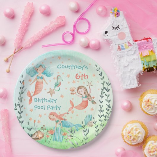 Kom naar mijn zeemeermin verjaardagsfeestje papieren bordje (Feest)