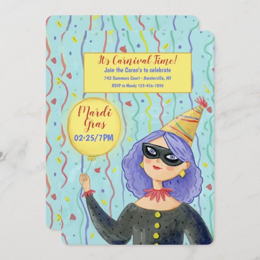 Kom naar ons Mardi Gras-feest Kaart (Voorkant / Achterkant)