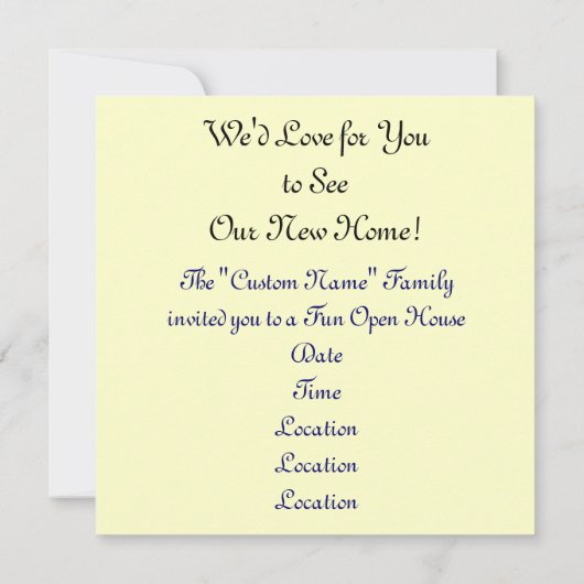 Kom naar ons nieuwe thuisuitnodiging Open House Kaart (Achterkant)