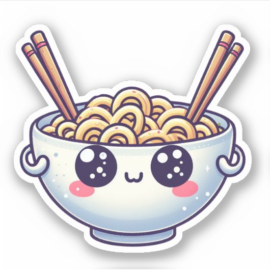 Kom noedels kawaii sticker (Voorkant)