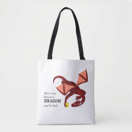 Kom nooit tussen een draak en zijn boek tote bag