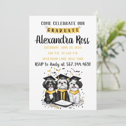Kom onze Afstuderen Shih Tzu-honden vieren Kaart (Staand voorkant)