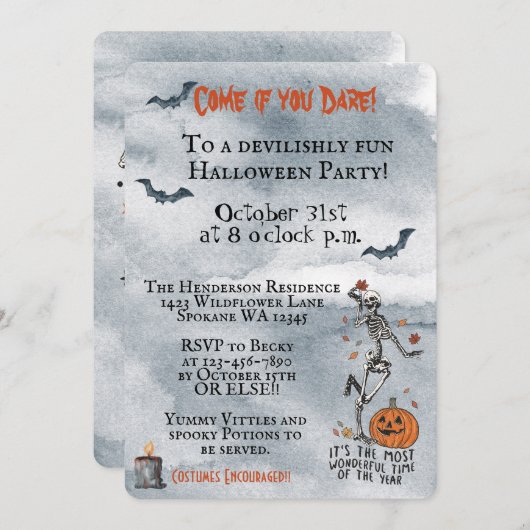Kom op als je het skeletons halloween party hebt kaart (Voorkant / Achterkant)
