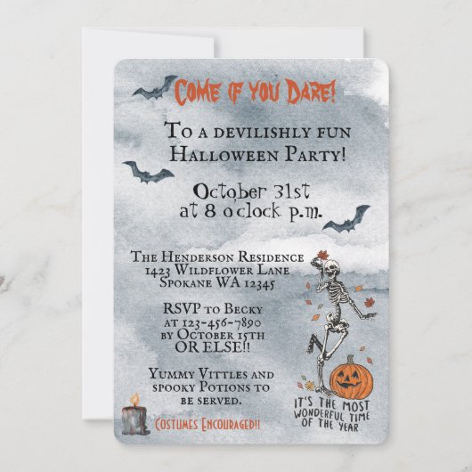 Kom op als je het skeletons halloween party hebt kaart (Voorkant)