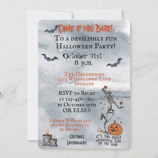 Kom op als je het skeletons halloween party hebt kaart (Voorkant)