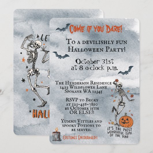 Kom op als je het skeletons halloween party hebt kaart (Voorkant / Achterkant)