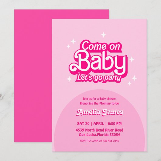 Kom op Baby Let's Go Party roze Baby shower Kaart (Voorkant / Achterkant)