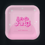Kom op Baby Let's Go Party roze Verjaardag Papieren Bordje<br><div class="desc">Heet Roze Meisje Verjaardagspapier Borden | Retro verjaardagspapier Borden | roze Baby Meisje Verjaardagspapier Borden | trendy verjaardag.</div>