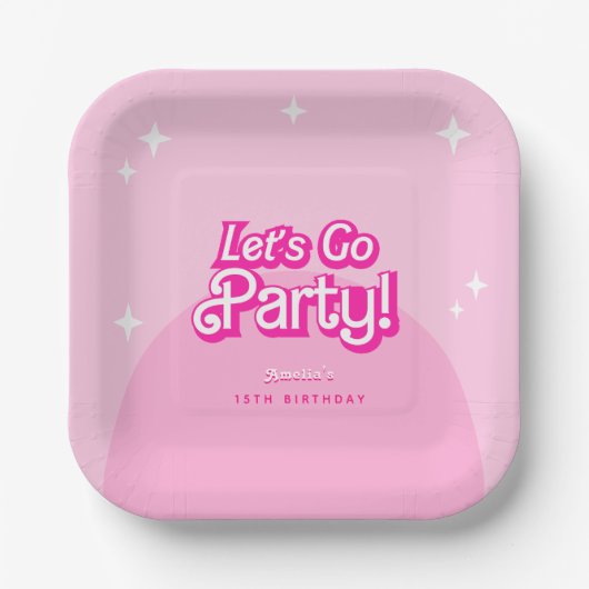 Kom op Baby Let's Go Party roze Verjaardag Papieren Bordje (Voorkant)