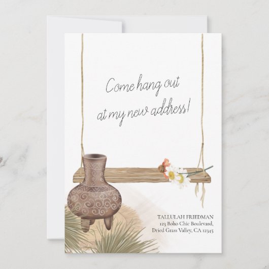 Kom op Boho Chic Garden Swing Moving Aankondiging (Voorkant)