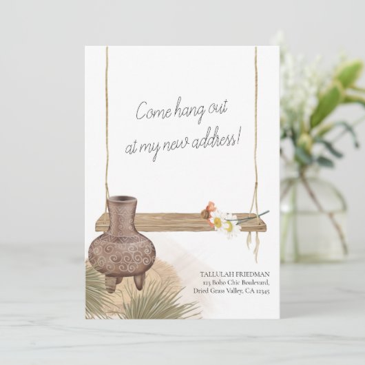 Kom op Boho Chic Garden Swing Moving Aankondiging (Staand voorkant)