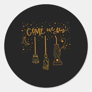 Kom op, we vliegen met grappige Happy Halloween Wi Ronde Sticker