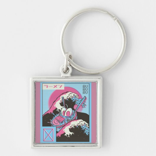 Kom Ramen Vaporwave Design Sleutelhanger (Voorkant)