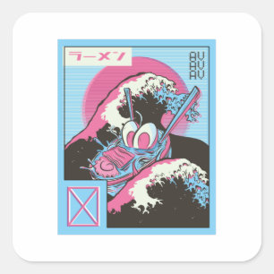 Kom Ramen Vaporwave Design Vierkante Sticker