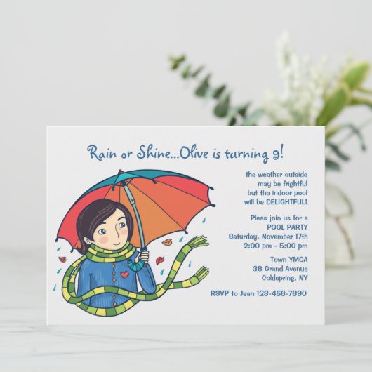 Kom regen of glans uitnodiging (Staand voorkant)