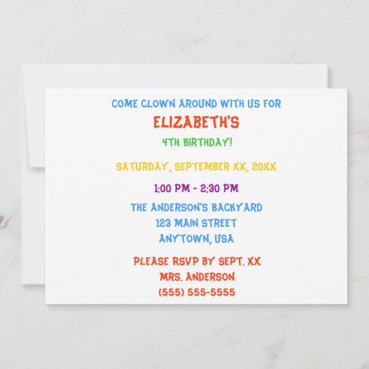 Kom rond met onze Circus clown Birthday Kaart (Achterkant)