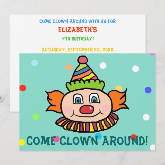 Kom rond met onze Circus clown Birthday Kaart (Voorkant / Achterkant)