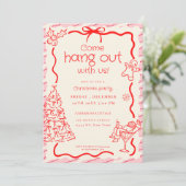 Kom rondhangen Whimsical Red Pink Christmas Party Kaart (Staand voorkant)