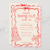 Kom rondhangen Whimsical Red Pink Christmas Party Kaart (Voorkant / Achterkant)