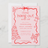 Kom rondhangen Whimsical Red Pink Christmas Party Kaart (Voorkant)