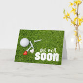 Kom snel goed met golfbal op groen voor golfer kaart (Gele Bloem)