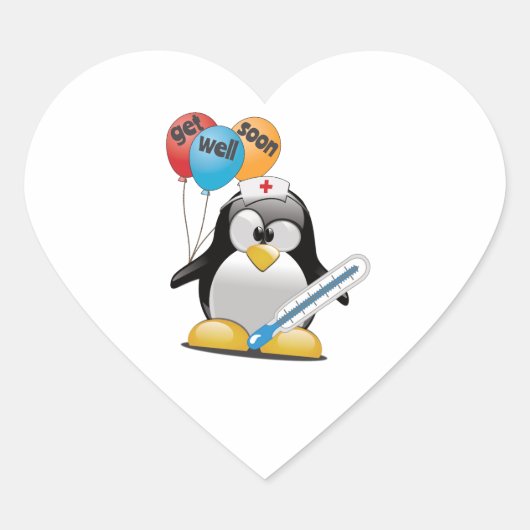 Kom snel goed. Penguin Nurse. Hart Sticker (Voorkant)