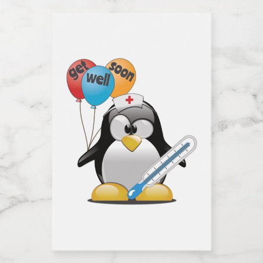 Kom snel goed. Penguin Nurse. Voedselcontainer Etiket (Enkel label)