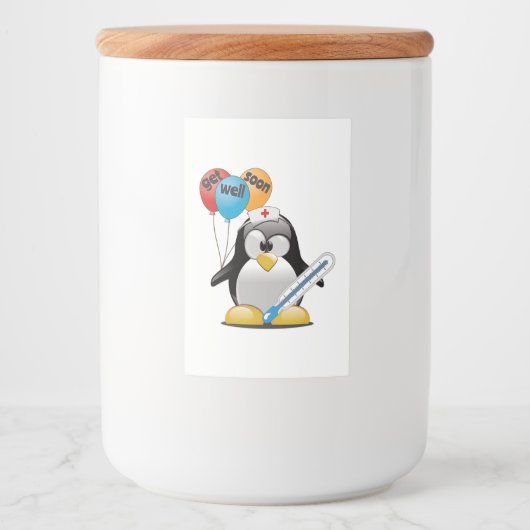 Kom snel goed. Penguin Nurse. Voedselcontainer Etiket (Voorkant)