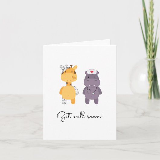 "Kom snel goed!" Wenskaart - Giraffe & Hippo Kaart (Voorkant)