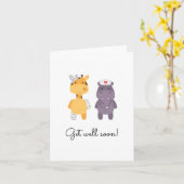 "Kom snel goed!" Wenskaart - Giraffe & Hippo Kaart (Gele Bloem)