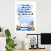 Kom tot Mij en Ik zal U rust geven Matteüs 11:28 Poster (Thuiskantoor)