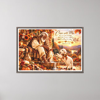 Kom tot mij Herfst Rust | Mattheüs 11:28 Christeli Canvas Afdruk