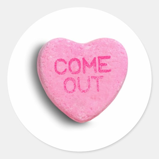 Kom uit Candy Heart Ronde Sticker (Voorkant)