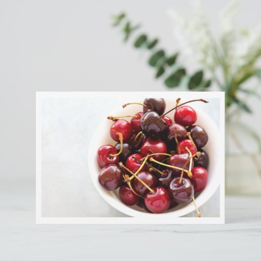 kom van kersen bedankkaart (Staand voorkant)