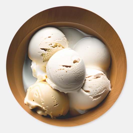 Kom van Vanille Ice Cream Food Ronde Sticker (Voorkant)