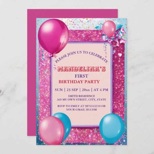 Kom vieren: Leuk gevuld Birthday Bash! uitnodigen Kaart (Voorkant / Achterkant)