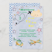 Kom Vlieg Met Me Vliegtuigen Jongens Verjaardagsfe Aankondiging (Voorkant / Achterkant)