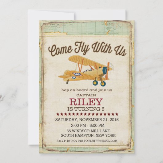 Kom vlieg verjaardagsvliegtuig Reisuitnodiging Kaart (Voorkant)