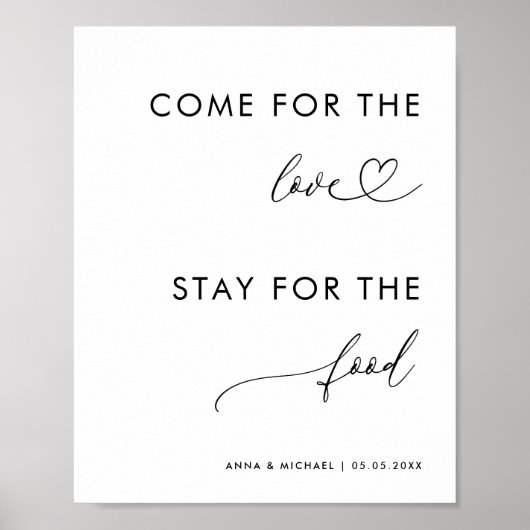 Kom voor Liefde Verblijf voor Voedsel Hart Trouwbo Poster (Voorkant)