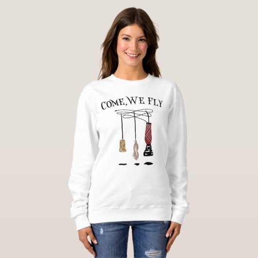 Kom, we vliegen - Gezellig Witch Broom Design Trui (Voorkant volledig)