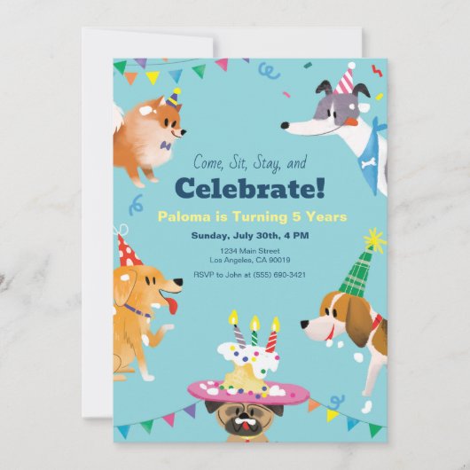 Kom zitten, blijf op uitnodiging voor verjaardagsf (Voorkant)