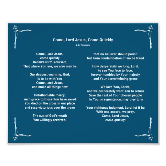 Komaan Lord Jesus Poem Foto Afdruk (Voorkant)