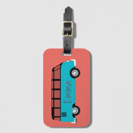 Kombi Van in blauw en oranje met naam Bagagelabel (Voorkant (verticaal))