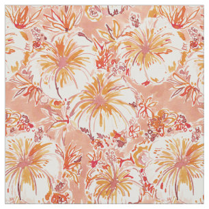 KOMBUCHA-CHA Peach Tropical Hibiscus Pattern Stof