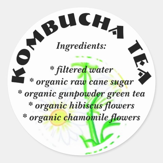 Kombucha Tea - Aangepaste ingrediënten lijst Stick Ronde Sticker (Voorkant)