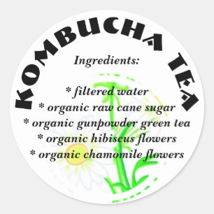 Kombucha Tea - Aangepaste ingrediënten lijst Stick Ronde Sticker