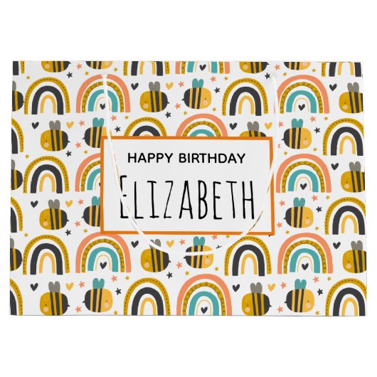 Kombule en regenbogen Pattern Birthday Groot Cadeauzakje (Voorkant)