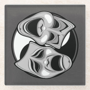 Komedie en tragedie Theater Masks Yin Yang Design Glazen Onderzetter
